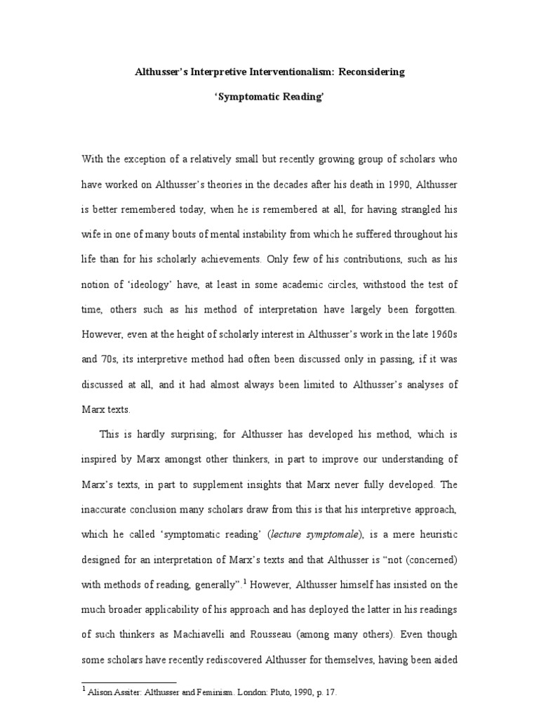 Althusser's Symptomatic Reading Explained | PDF | Louis Althusser | Marxism