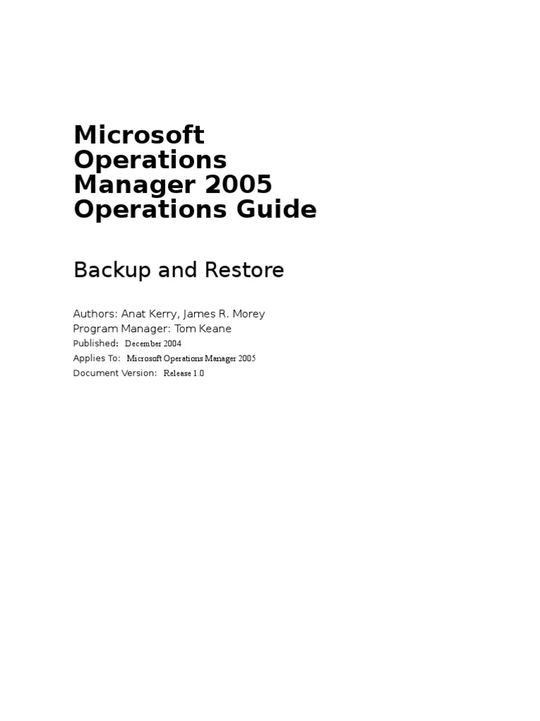Microsoft Operations Manager 2005 Operations Guide: Backup and Restore ...