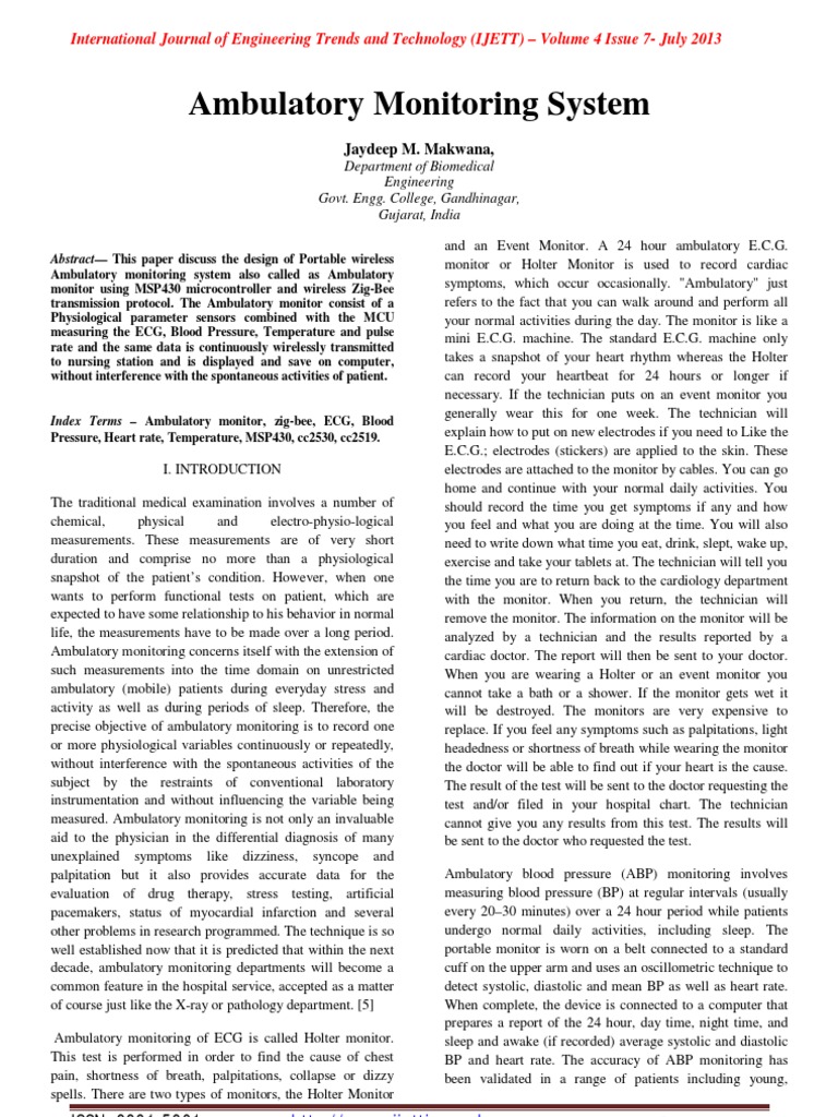 Ambulatory Monitoring System PDF Monitoring (Medicine) Bluetooth