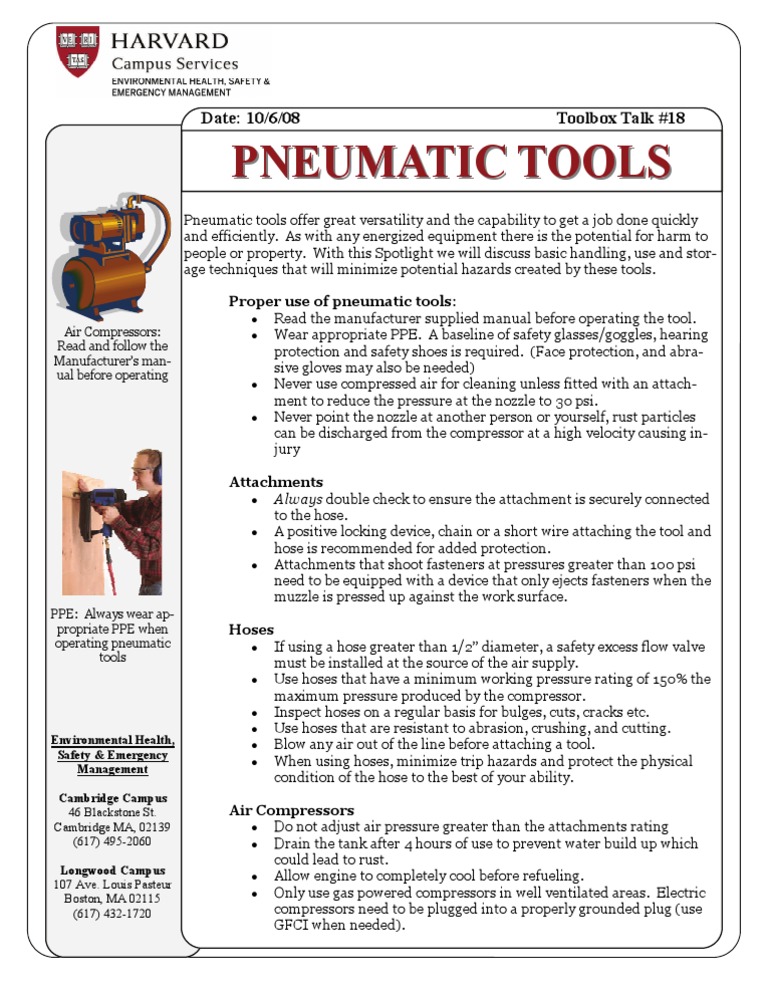 Toolbox Talks Pneumatic Tools English PDF Gas Compressor Pneumatics