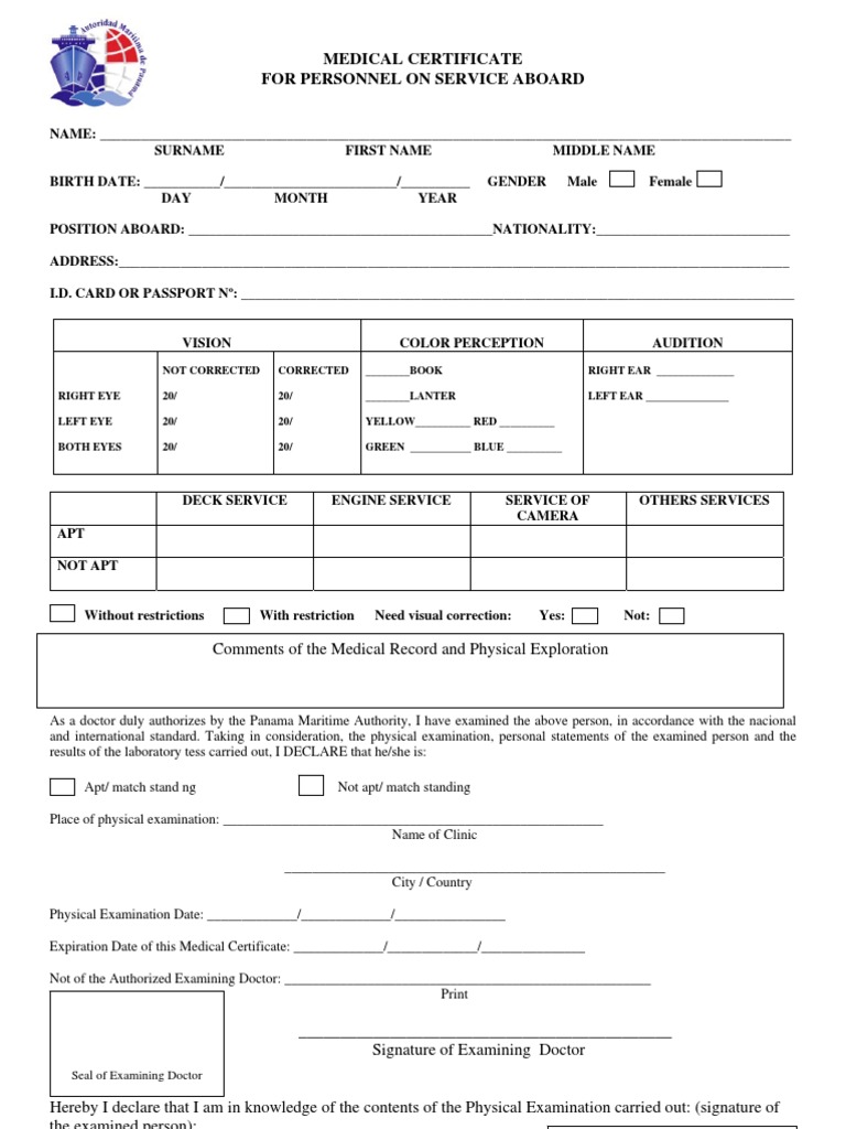 Panama Medical Certificate for Seafarers | PDF | Medicine | Health Care