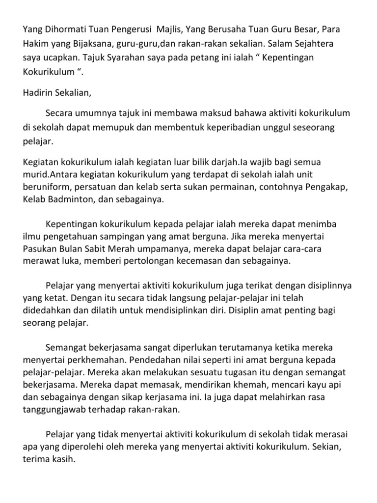 Syarahan Kepentingan Kokurikulum