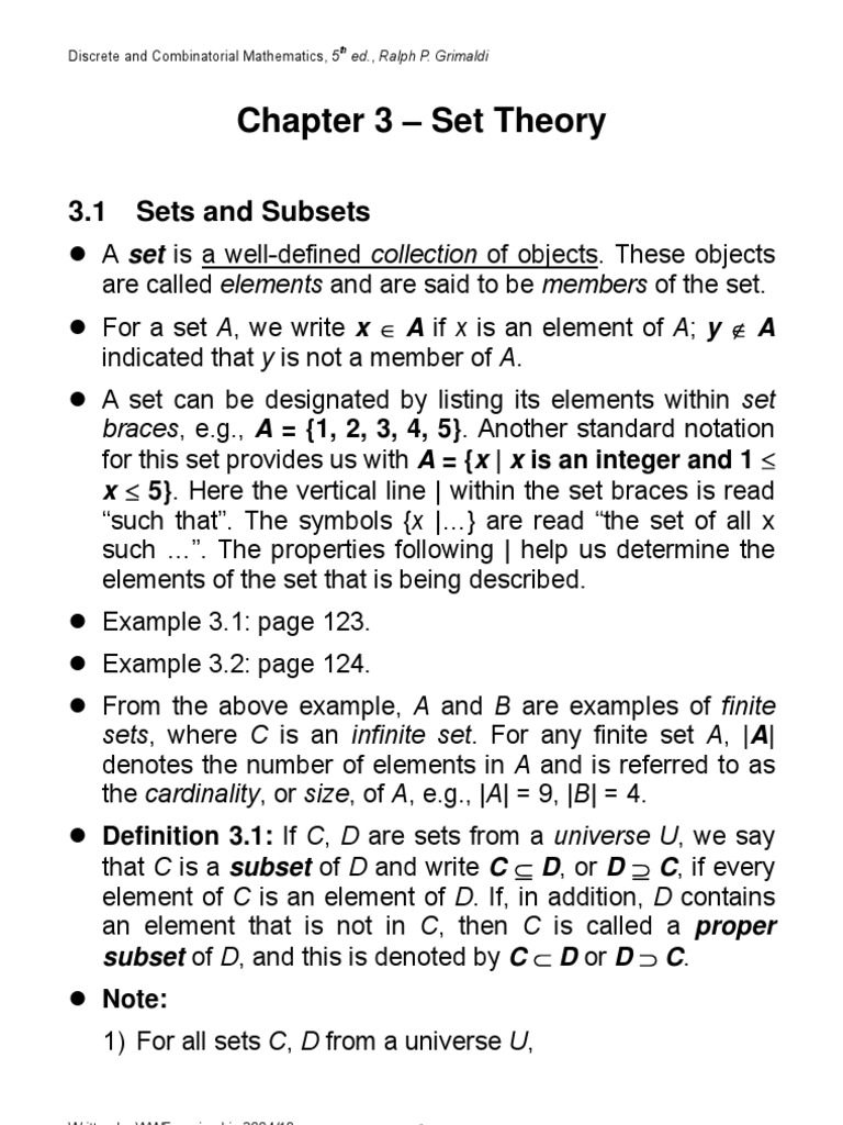 Chapter 3-Set Theory PDF | PDF | Set (Mathematics) | Integer