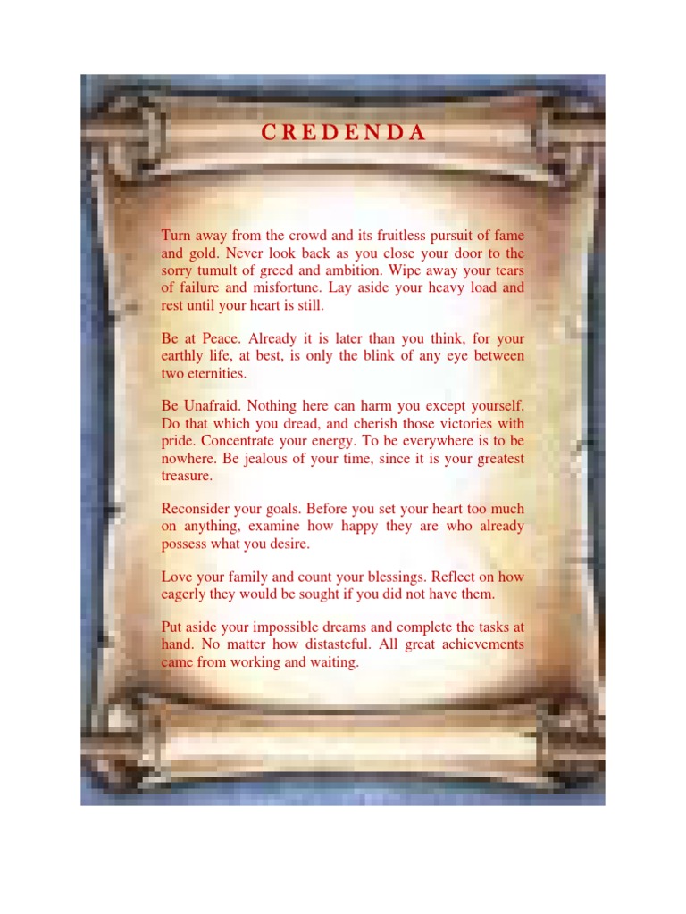 Credenda Og Mandino | PDF | Religion And Belief