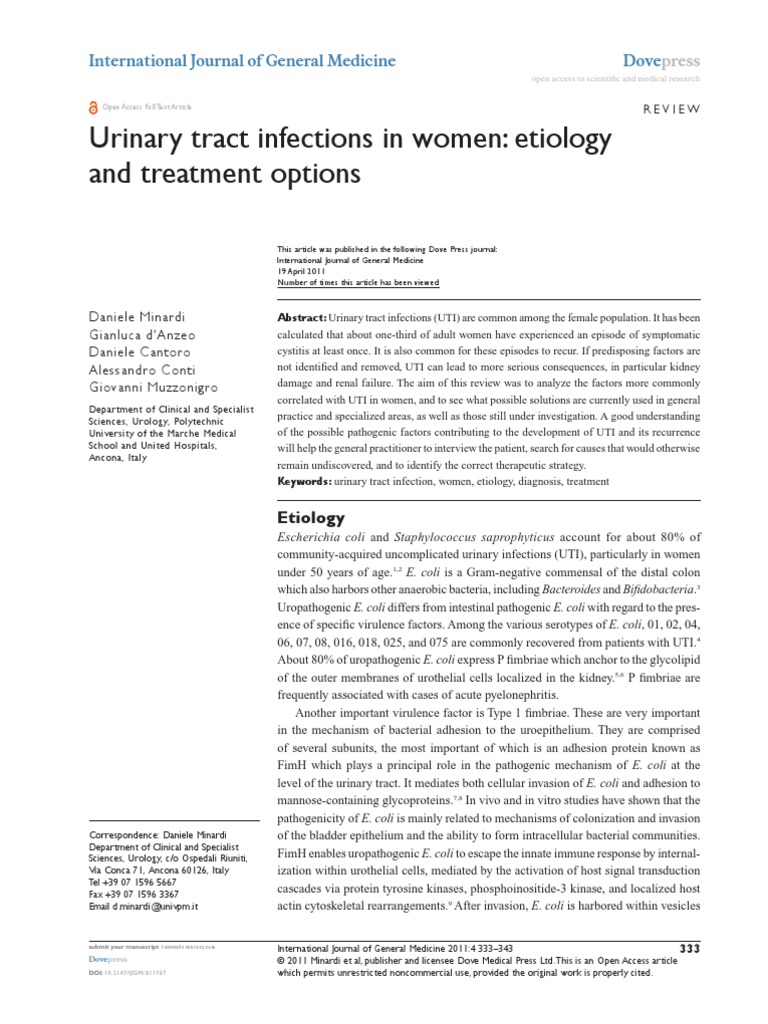 Urinary Tract Infection in Women PDF Urinary Tract Infection