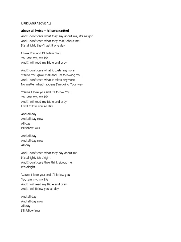 Lirik Lagu Above All