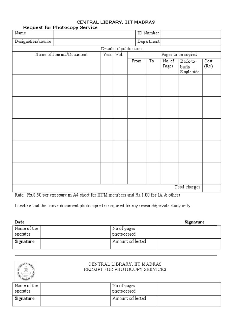 IIT Madras Library Photocopy Request Form | PDF | Career & Growth ...