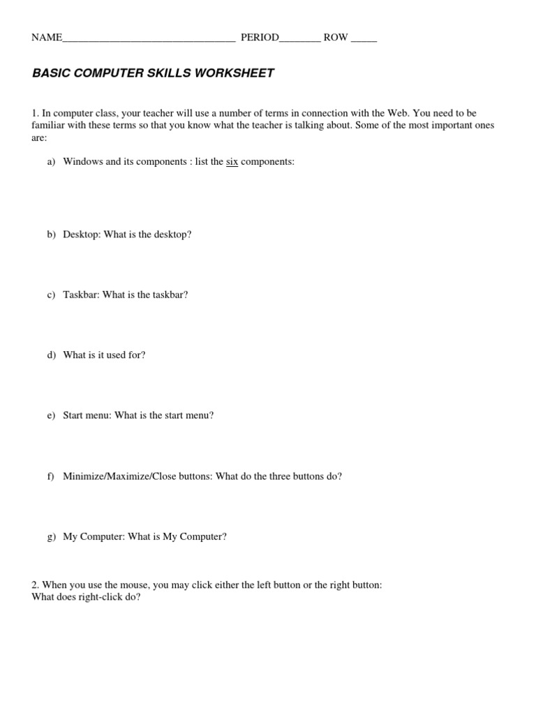 BASIC COMPUTER SKILLS WORKSHEET intelligence overview