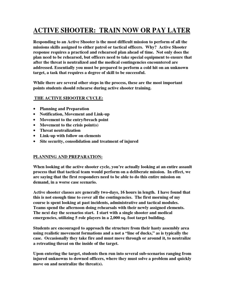 Active Shooter Response Training Guide | PDF | Violence | Unrest