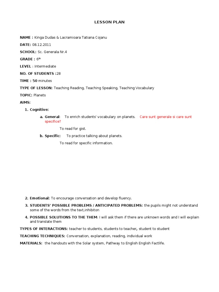 6th Grade Lesson Plan on Planets | PDF