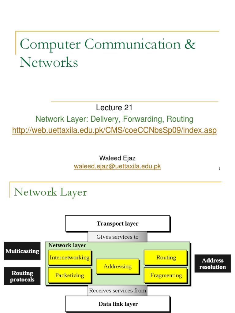 Computer Communication & Networks: Network Layer: Delivery, Forwarding ...