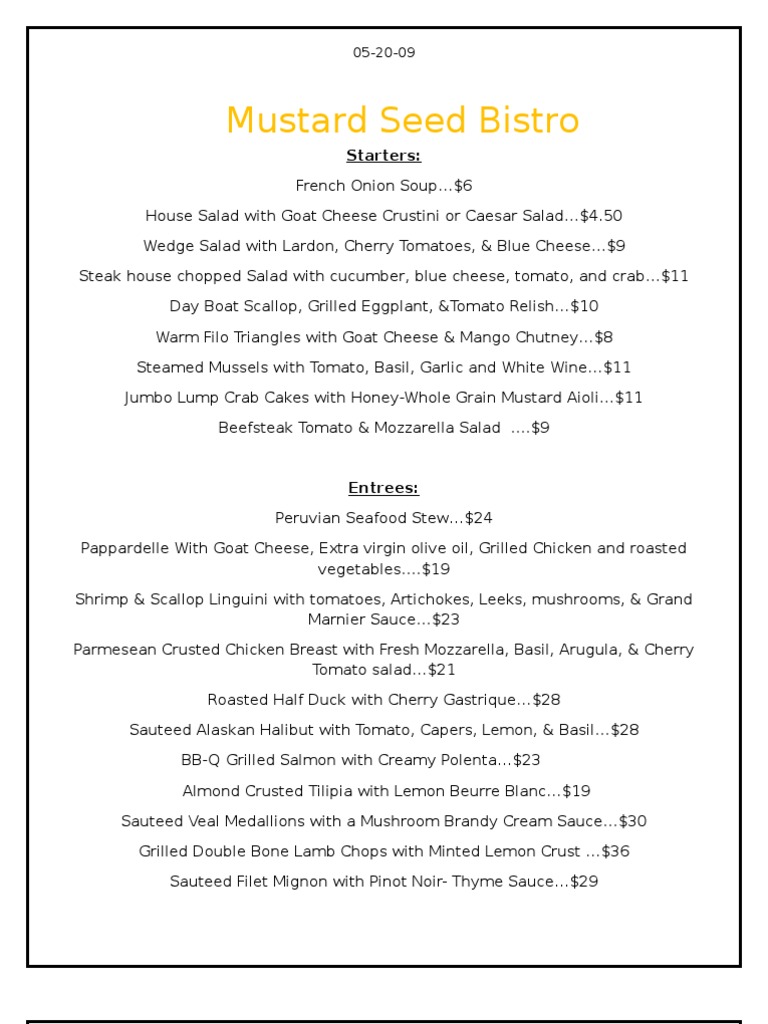 Mustard Seed Bistro Starters PDF
