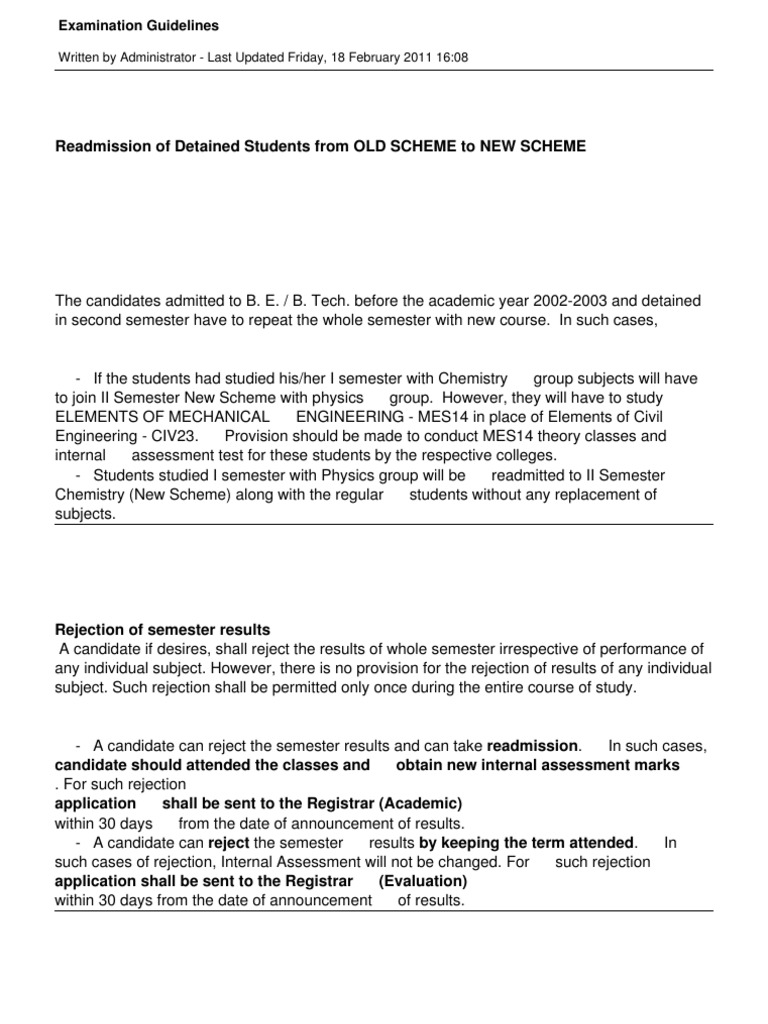 Examination Guidelines for B.E./B.Tech Students | PDF