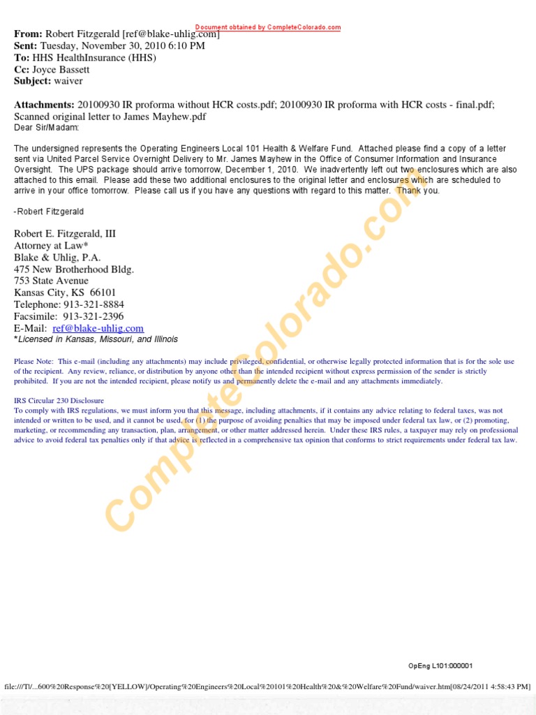 Operating Engineers Local 101 Waiver Request | PDF | Internal Revenue ...