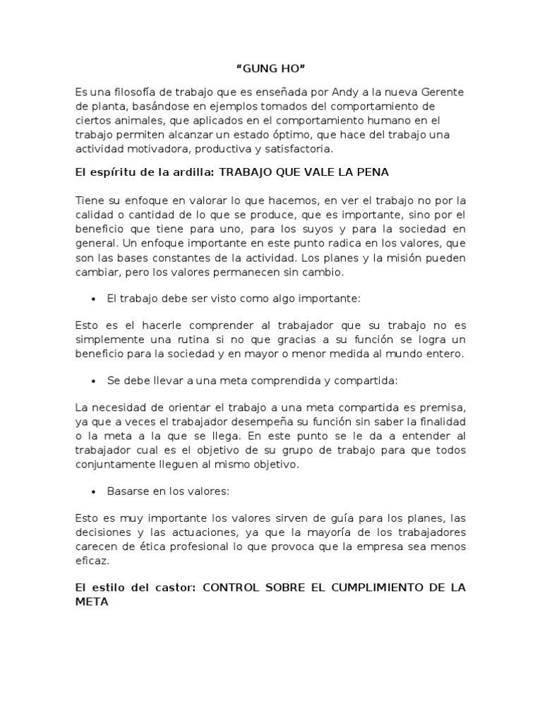 Gung Ho Resumen Grupo de trabajo Motivación