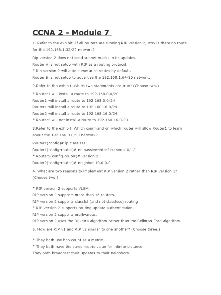 CCNA 2 v4 Chapter 7 RIPv2 | PDF | Router (Computing) | Network Layer ...