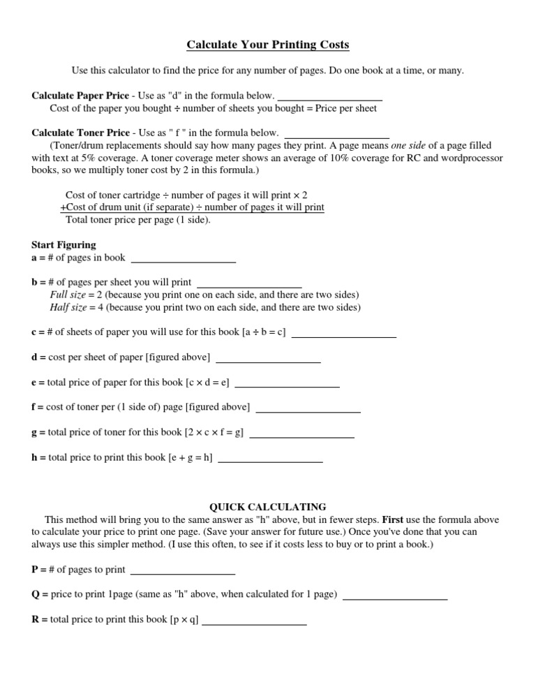 Calculate Your Printing Costs: Full Size 2 (Because You Print One On ...