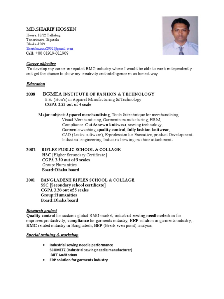 MD - Sharif CV | PDF | Sewing | Industries