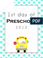 First Day of School Printable - Preschool