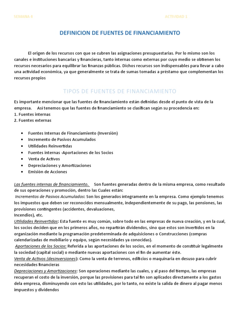 Tipos de Fuentes de Financiamiento | PDF | Bancos | Compartir (Finanzas)