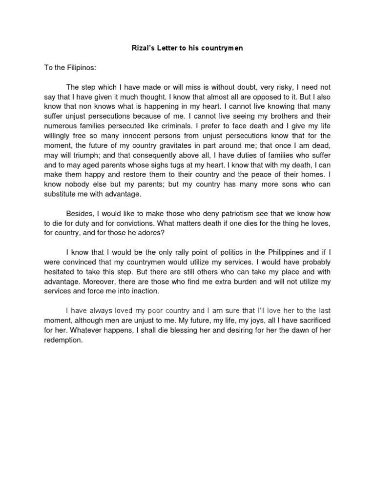 Rizal's Last Letter to Countrymen | PDF
