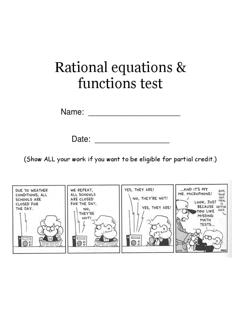Rational Equations Test Worksheet | PDF