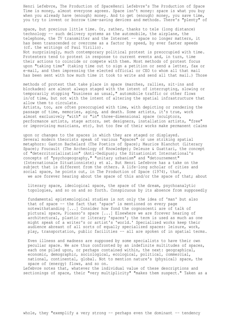 Henri Lefebvre, The Production of Space Philosophical Science Science