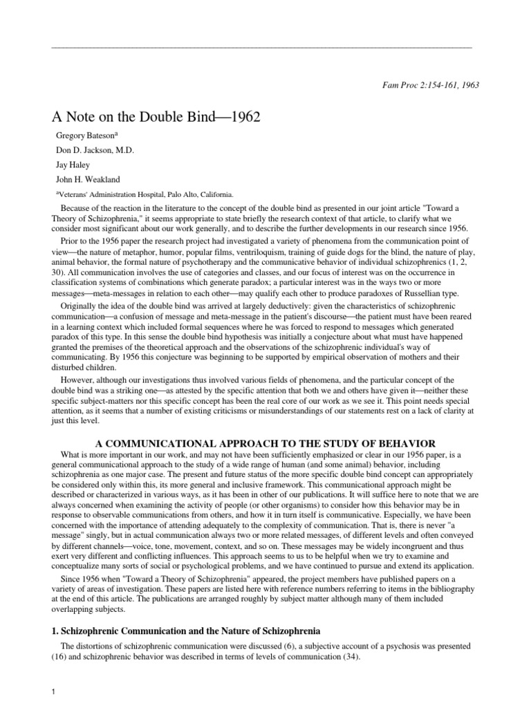 A note on the double bind—1962 G Bateson, DD Jackson, J Haley