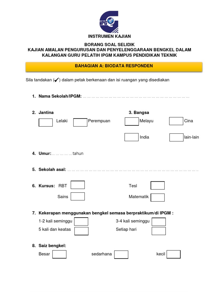 Contoh Borang Soal Selidik Tesis - Surpriz Menu