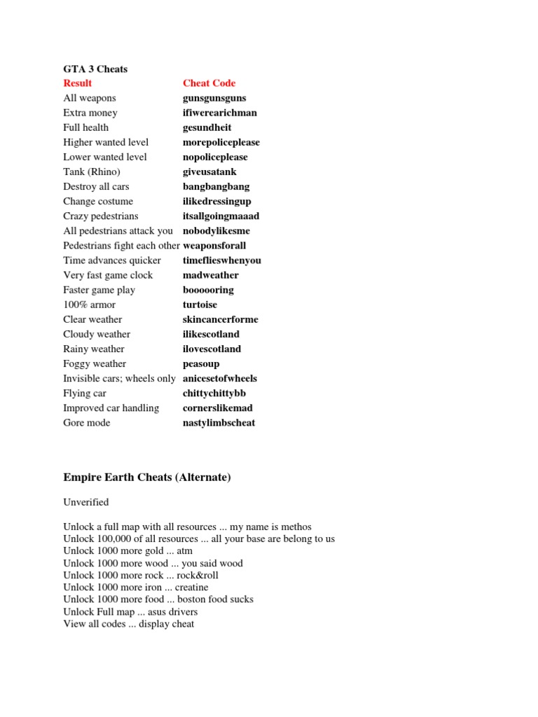 GTA 3 Cheats and Codes for Weapons, Money, Health and