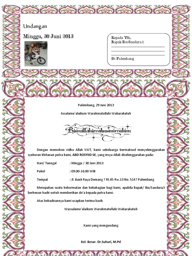 52 Contoh Undangan Khitan Untuk Anak2 Gratis Terbaru