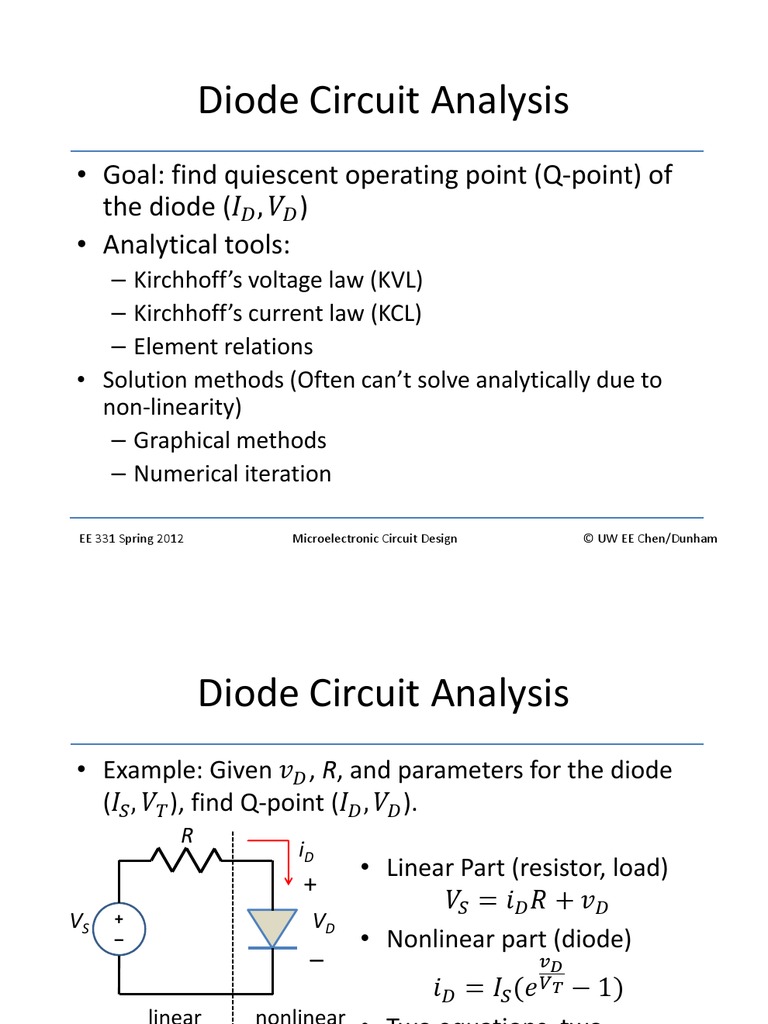 Diode Circuit Analysis Goal Find Quiescent Operating Point (QPoint