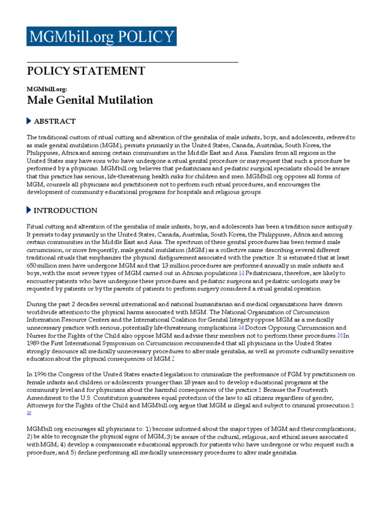 Male Genital Mutilation Policy Statement | PDF | Circumcision | Pediatrics
