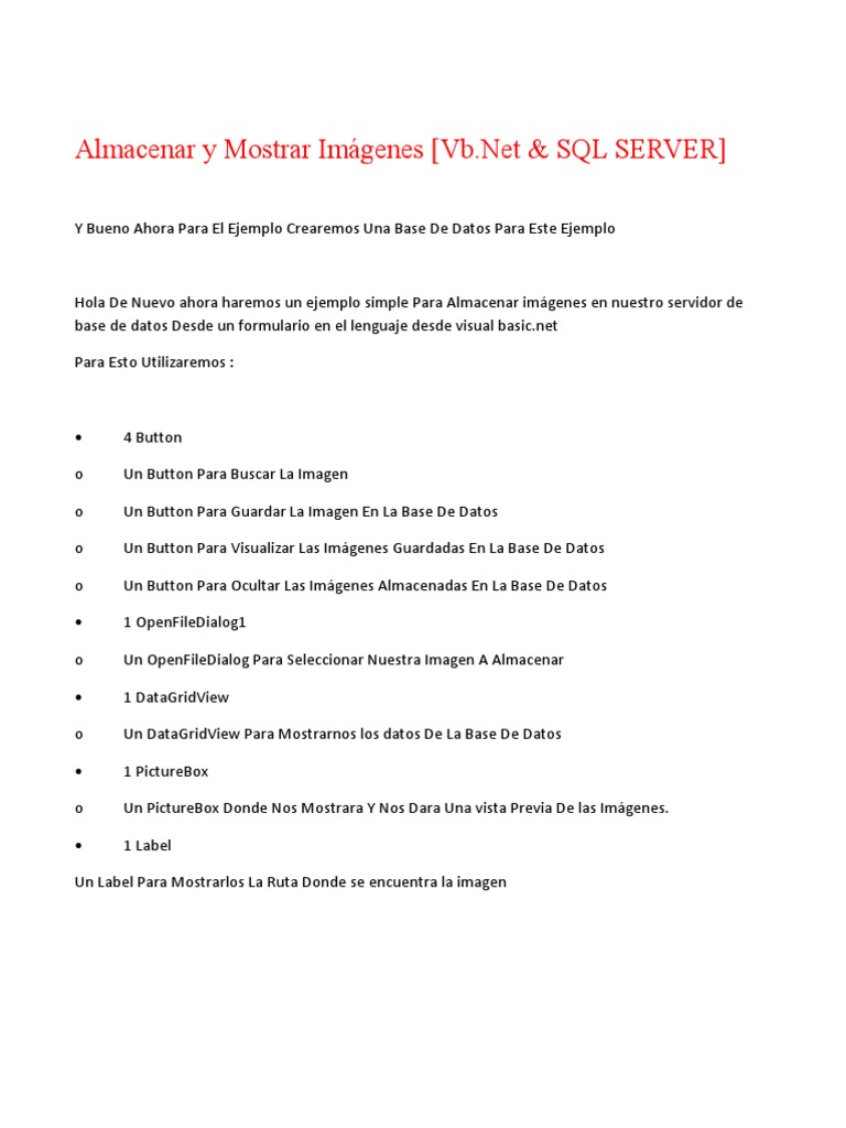 Almacenamiento de Imágenes en SQL Server | PDF | Active X Data Objects ...