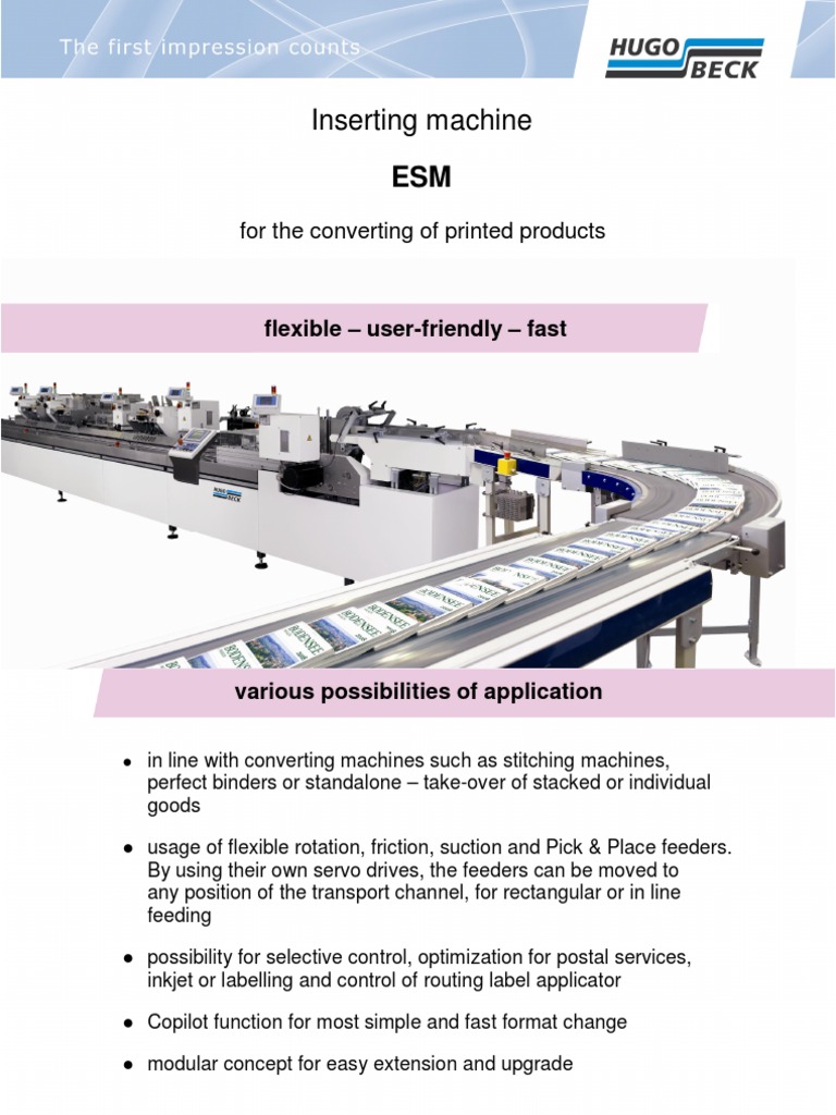 Versatile Inserting Machine ESM Features | PDF | Technology & Engineering