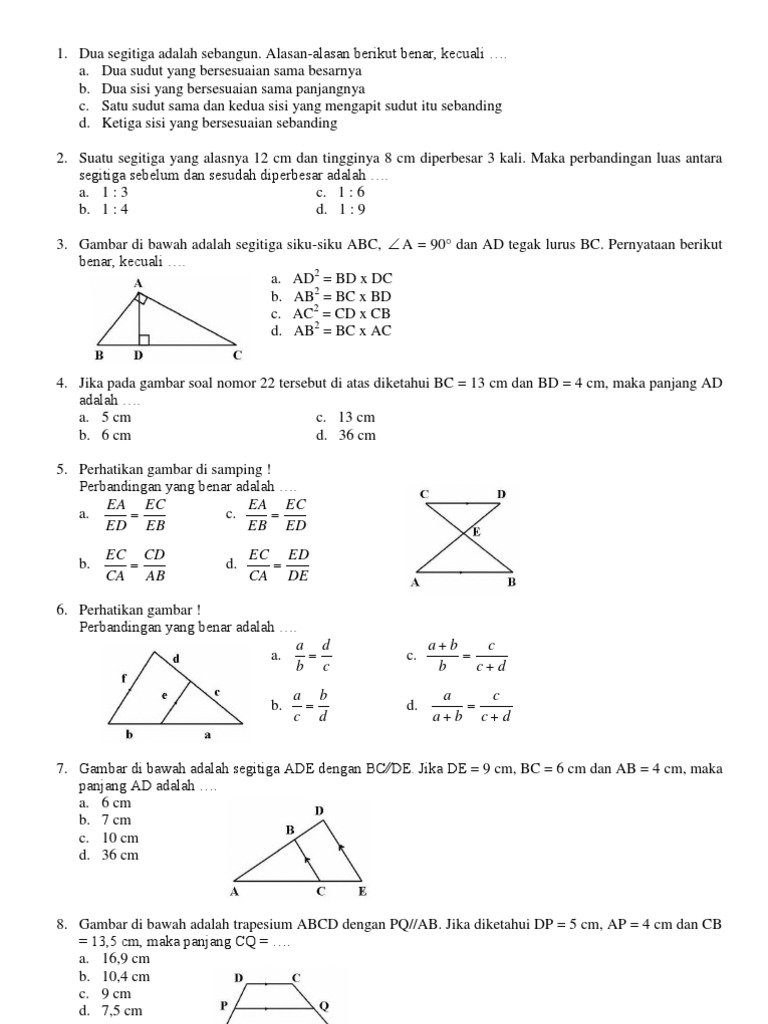 Contoh Soal Kesebangunan Segitiga Siku Siku - Contoh Soal ...