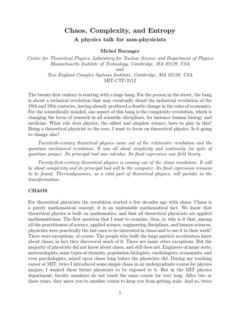 Chaos and Complexity in Physics | PDF | Chaos Theory | Second Law Of ...