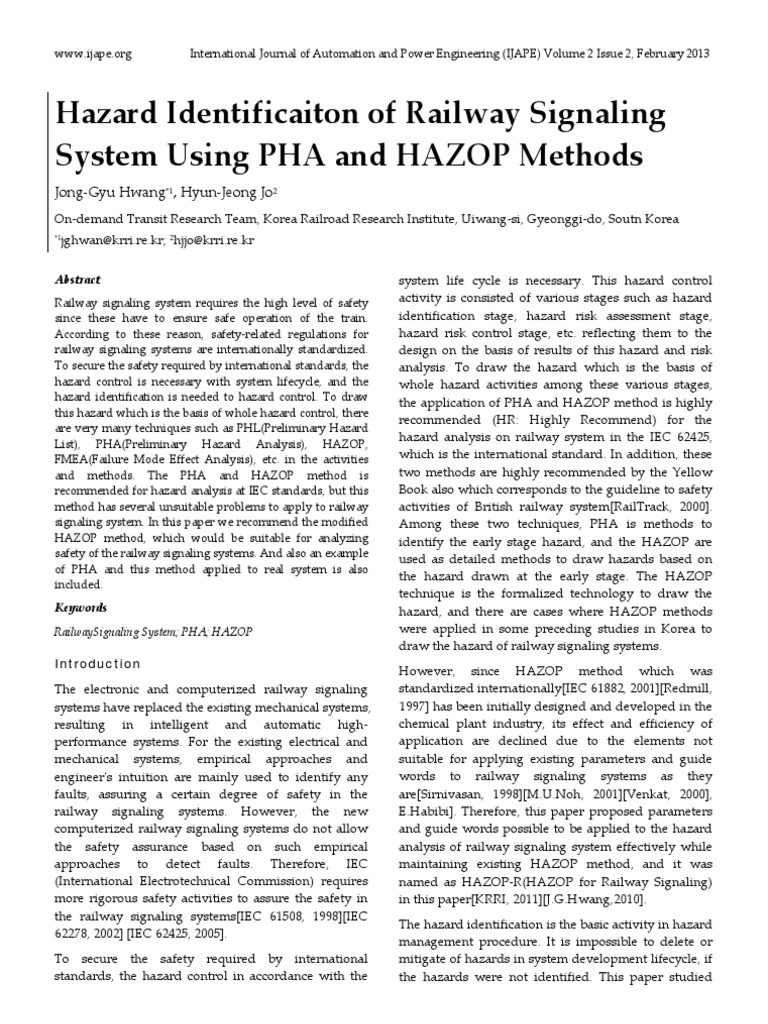 Hazard Analysis in Railway Signaling | PDF | Safety | Automation