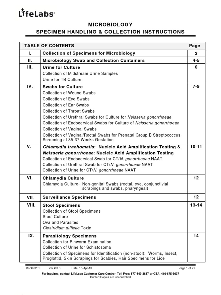 Microbiology Specimen Collection Guide | PDF | Human Feces | Vagina