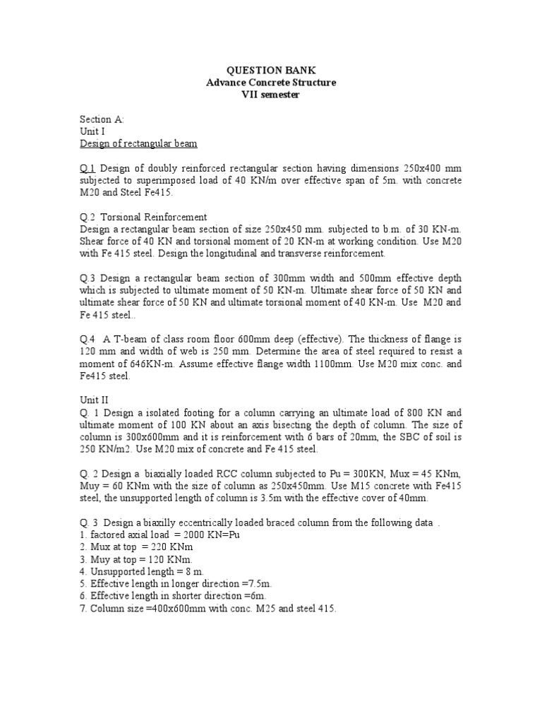 ACS Engineering Question Bank | PDF | Column | Beam (Structure)
