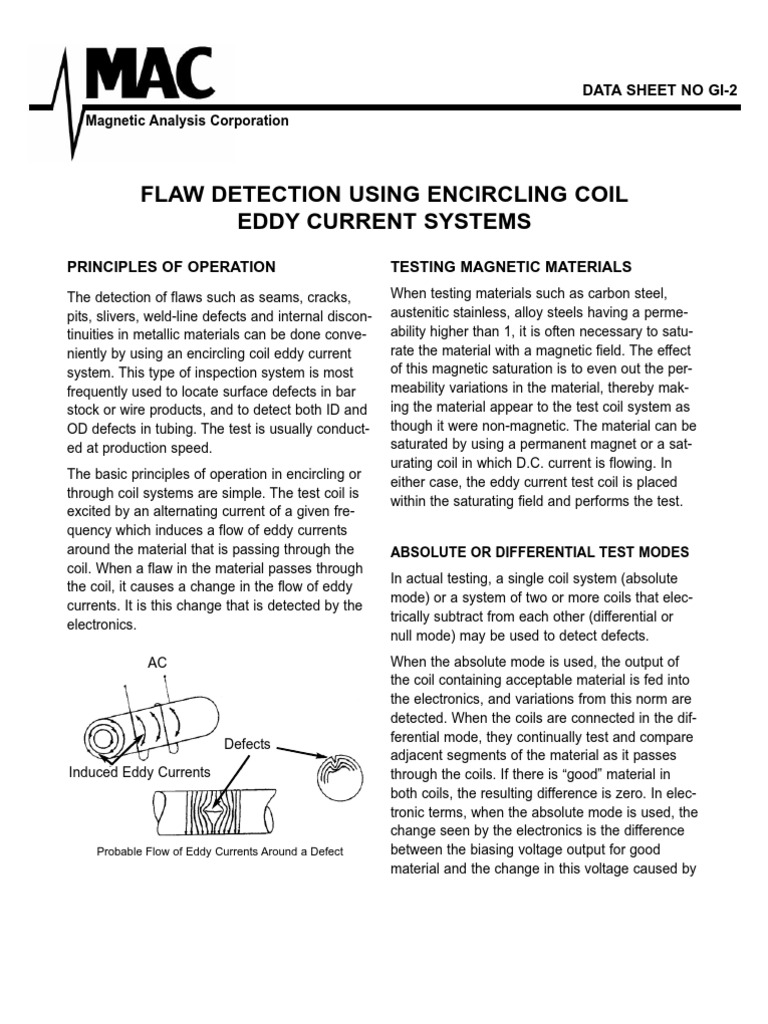 Flaw Detection Using Encircling Coil PDF Inductor Electric Current