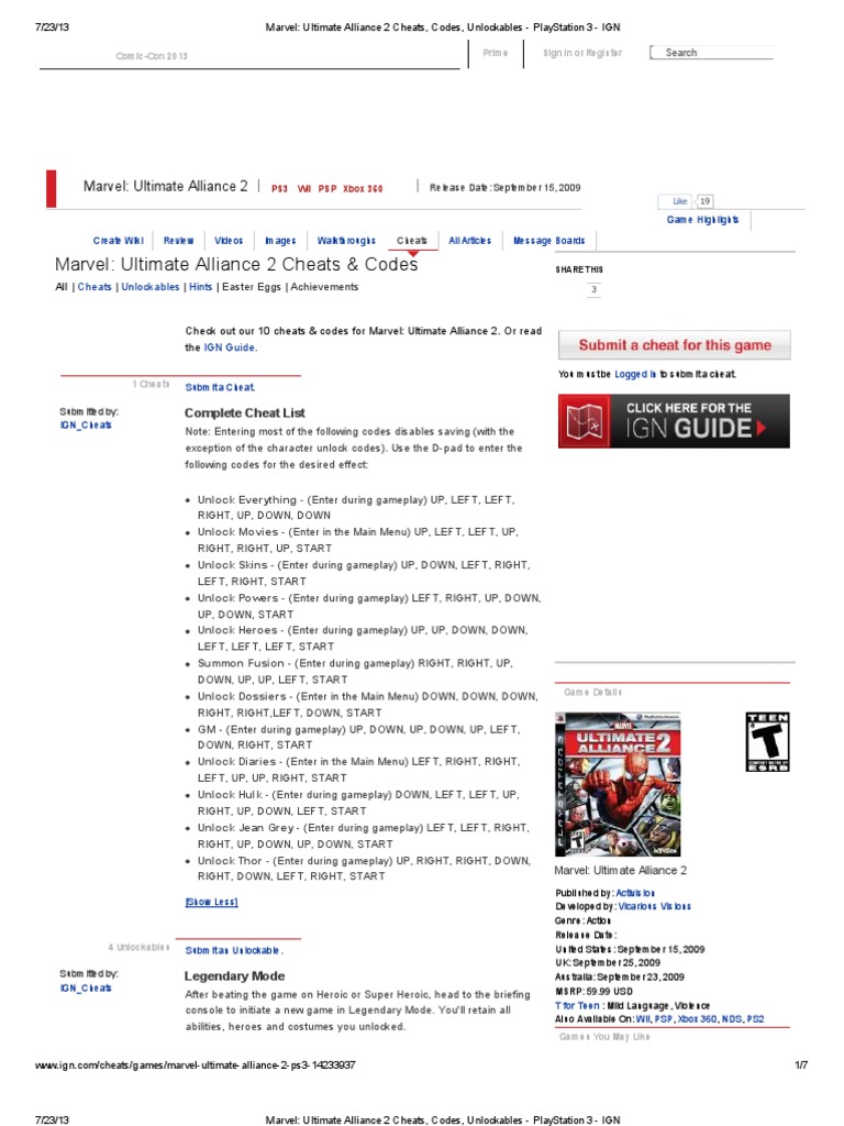 Marvel Ultimate Alliance 2 Cheats Codes Unlockables Playstation 3 Ign Comics Characters Marvel Comics Characters