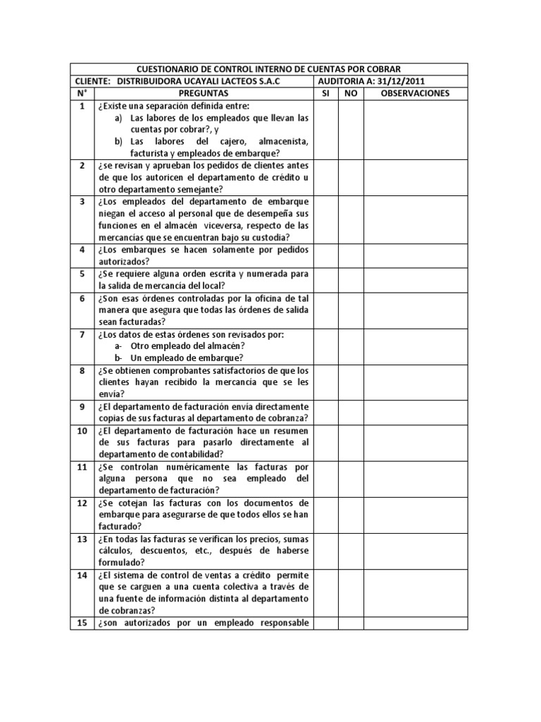 Cuestionarios de Control Interno Financiero | PDF | Contabilidad ...