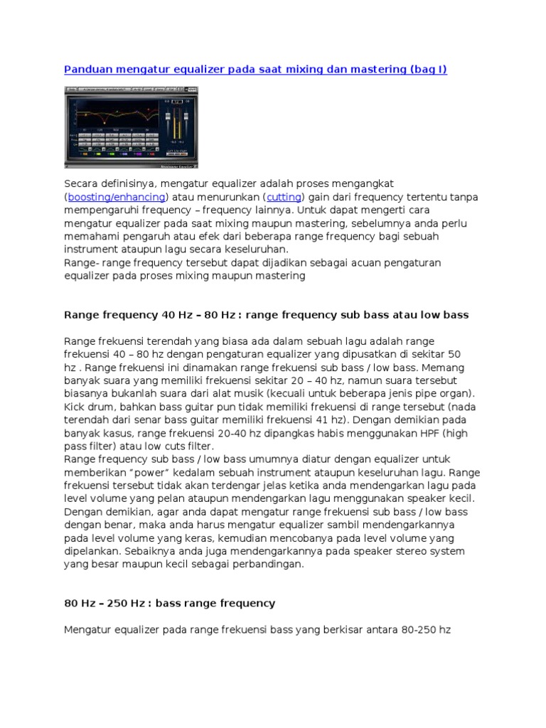 Panduan Mengatur Equalizer Pada Saat Mixing Dan Mastering PDF