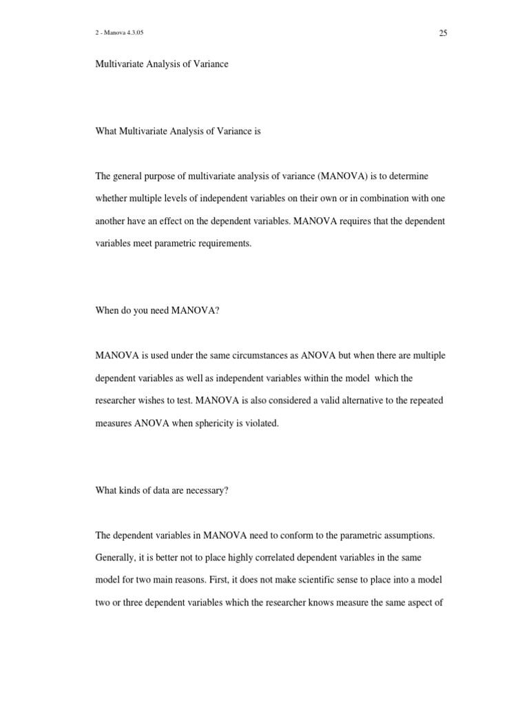 Multivariate Analysis of Variance | PDF | Analysis Of Variance ...