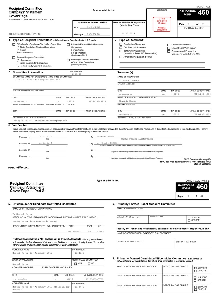 California FPPC Form 460 Overview | PDF | California | Identity Document