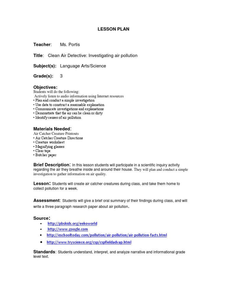 Lesson Plan | PDF | Air Pollution | Learning