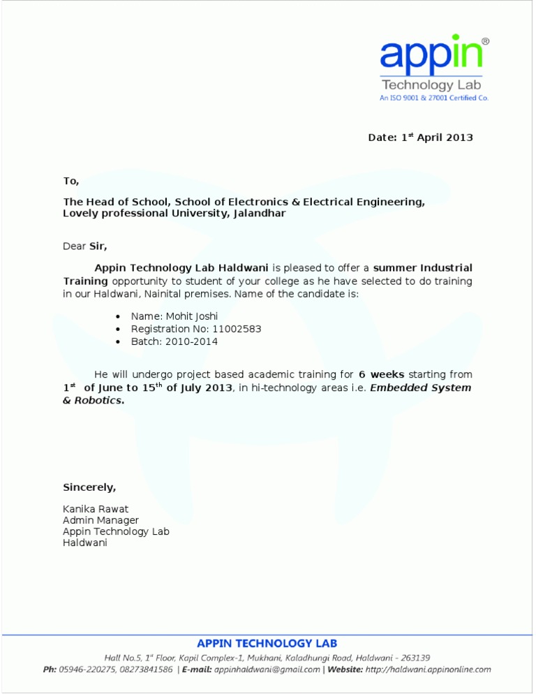 application letter for training program sample