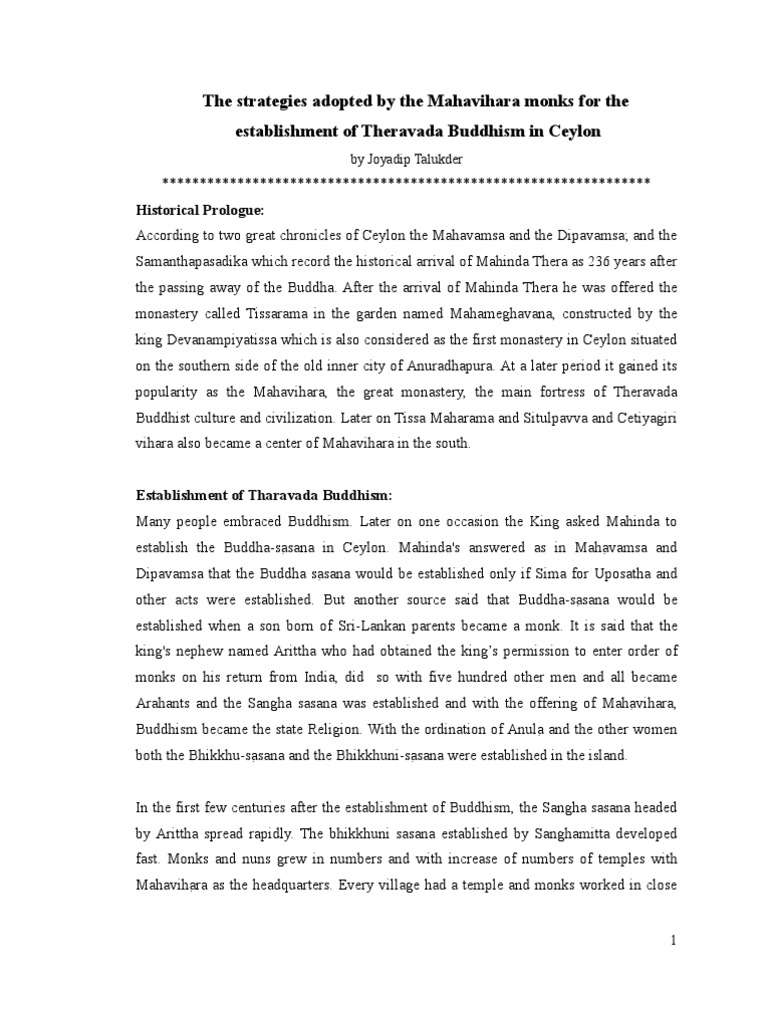The Strategies Adopted by The Mahavihara Monks For The | PDF | Indian ...