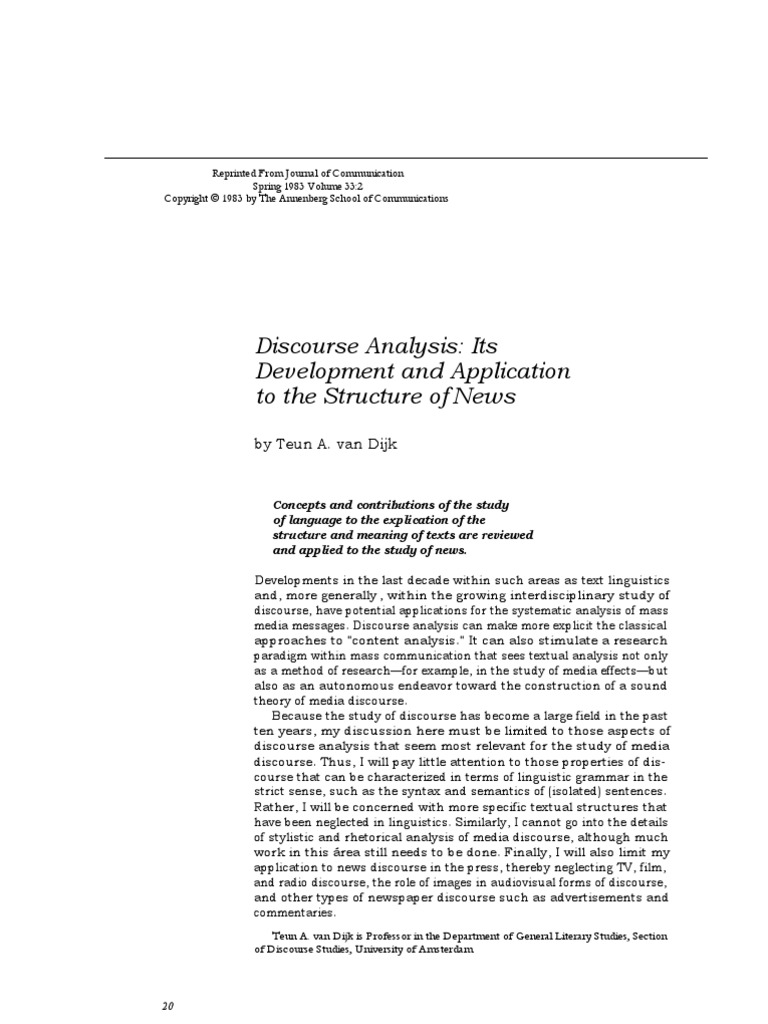 (Van Dijk) Discourse Analysis Its Development and Application | PDF ...